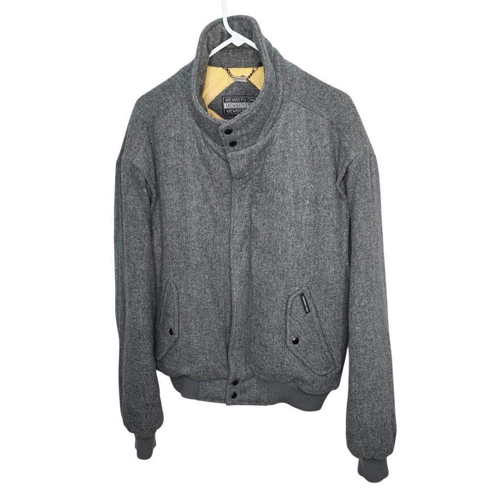 Members Only Vintage Wool Bomber Jacket Mens 46 Gray Nylon Lined